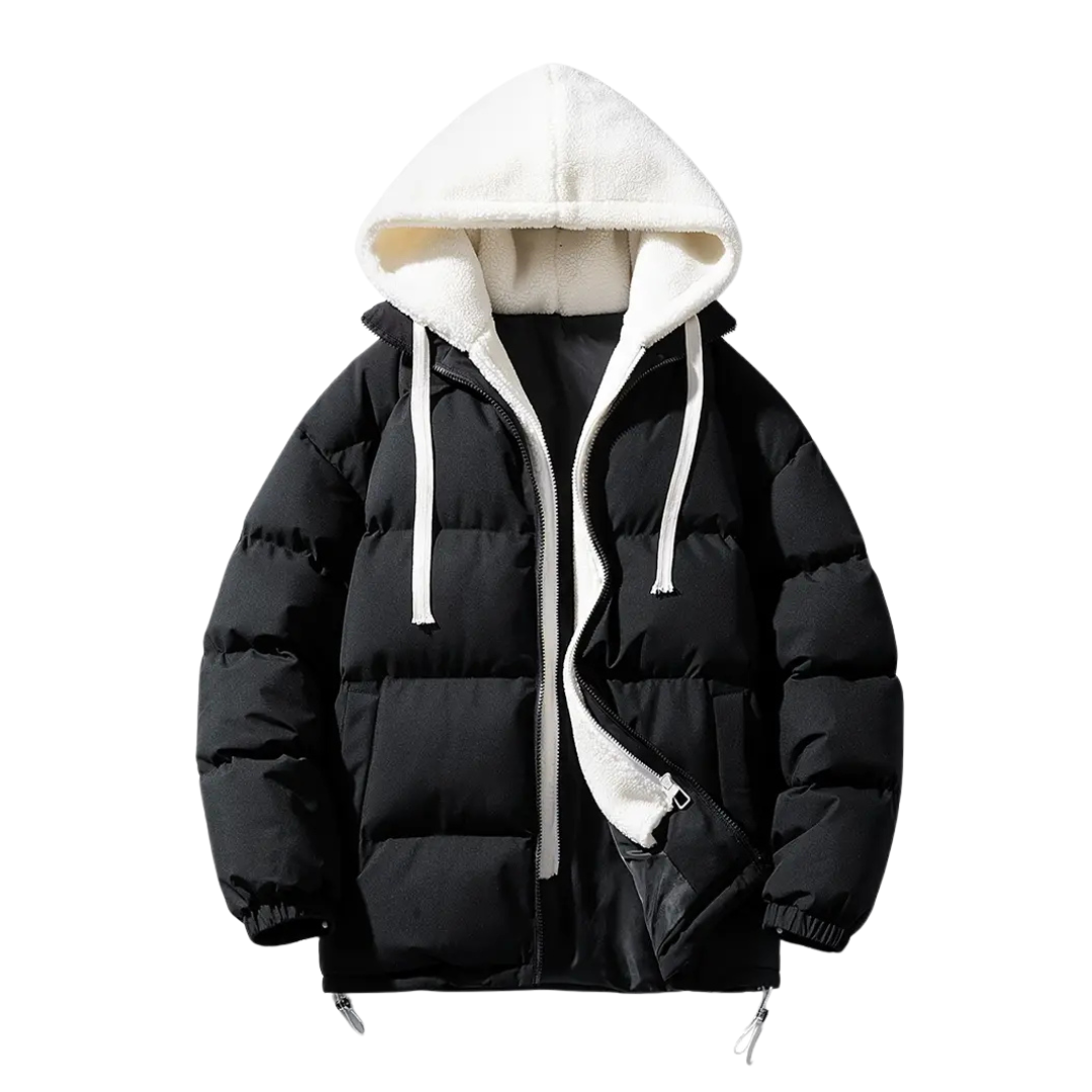 Ada | Women's Puffer Jacket Black Sherpa Lined Hood