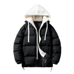 Dama Washington Ada women's puffer jacket black sherpa lined hood - front view