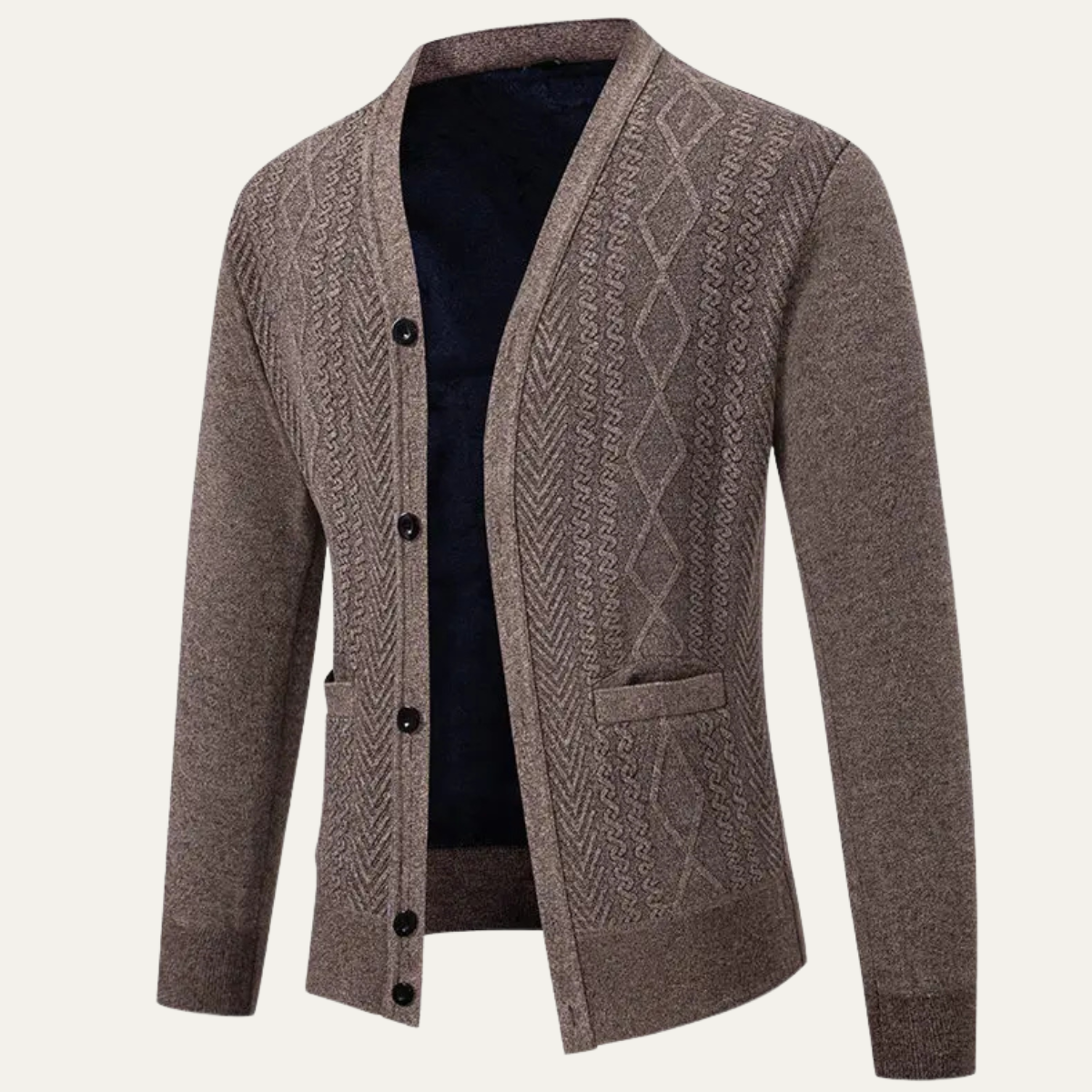 Beck | Men's Cable Knit Cardigan Taupe Button Front