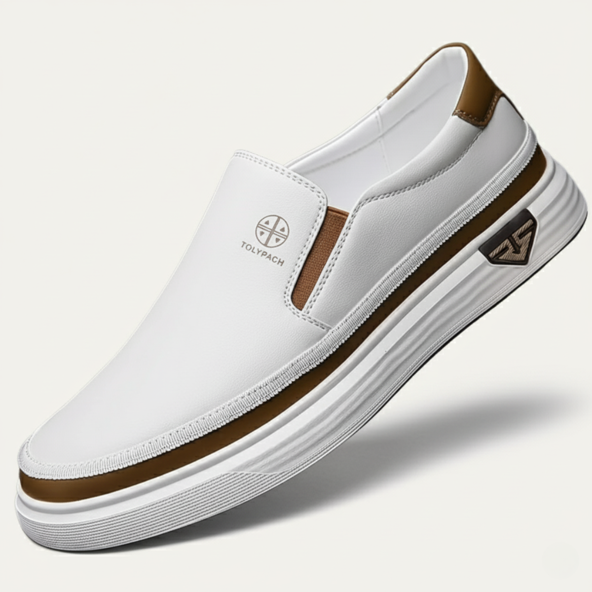 Demi | Men's Slip On Sneaker White Brown Casual Comfort