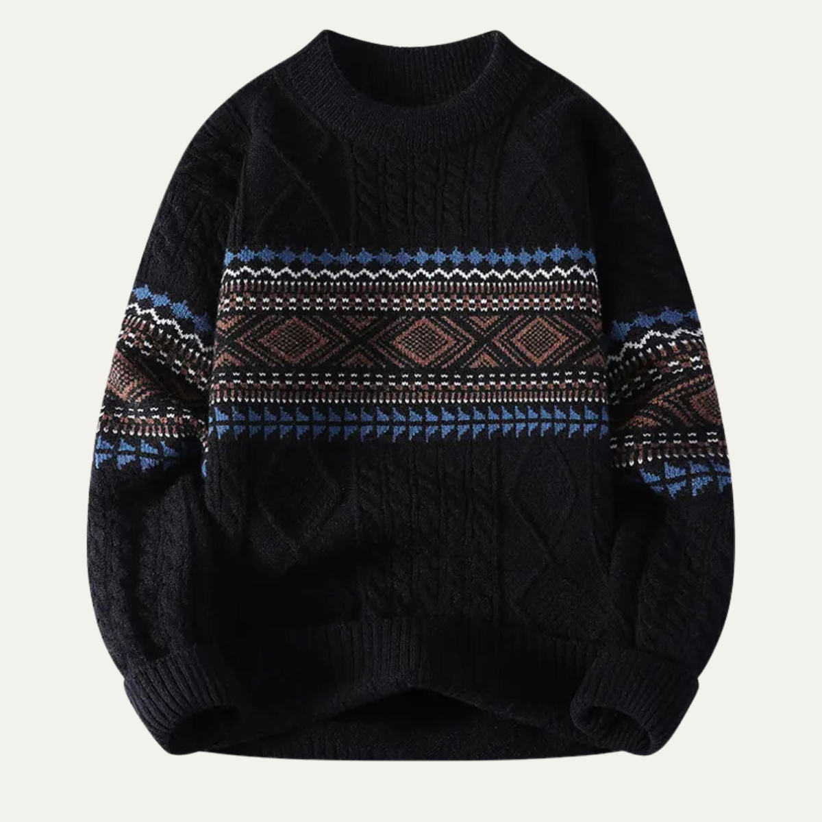 Eli | Men's Crew Neck Sweater Cream Cable Knit Nordic Pattern