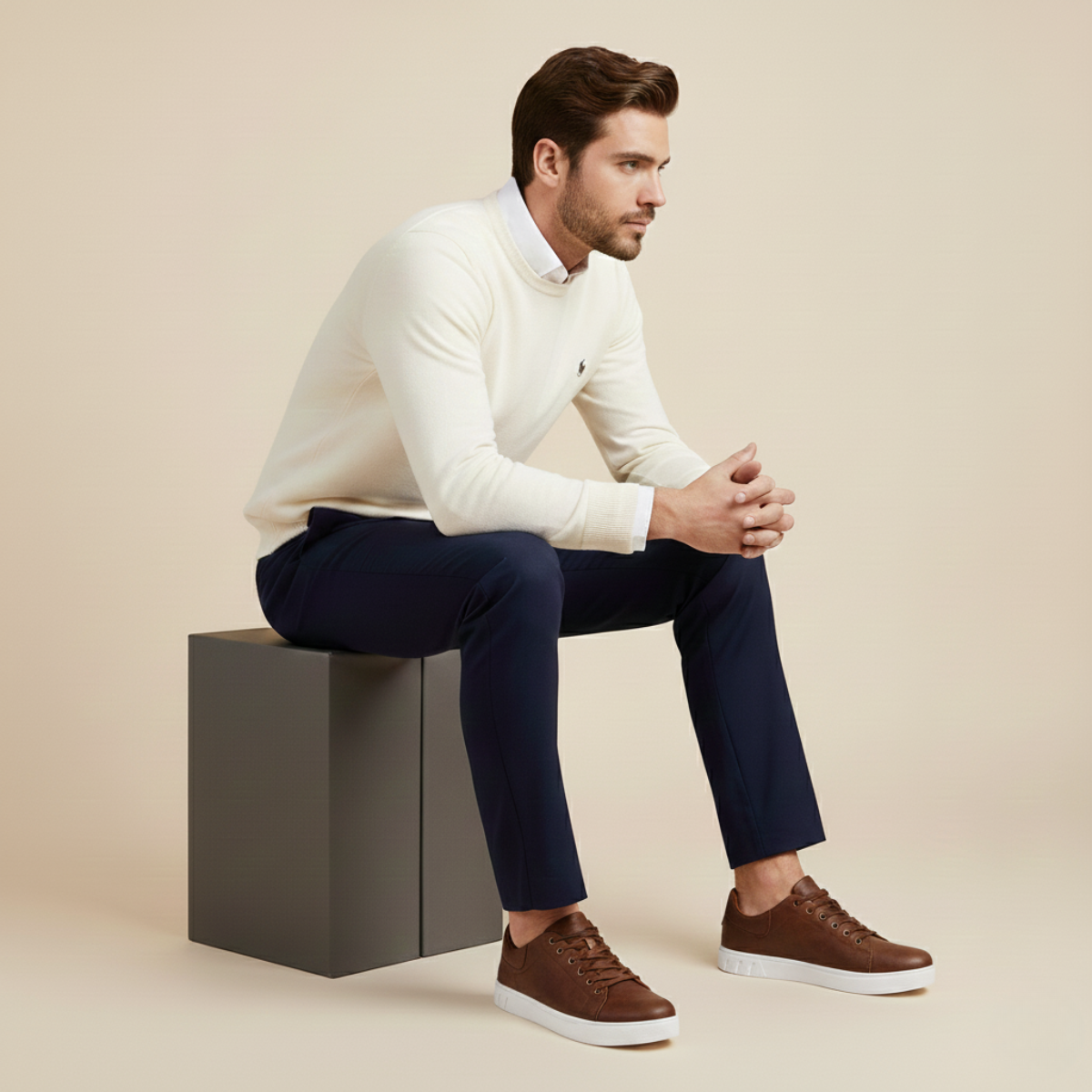 Kael | Men's Leather Low Top Sneaker Brown White Sole