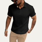 Dama Washington Axel men's textured polo shirt black contrast trim - front view