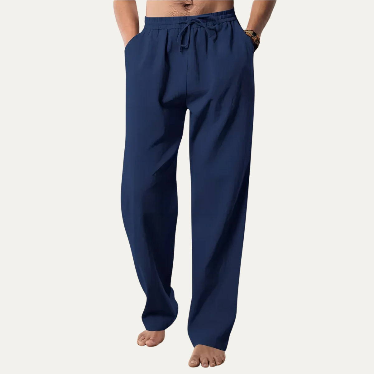 Axel | Men's Linen Pants Navy Wide Leg Drawstring