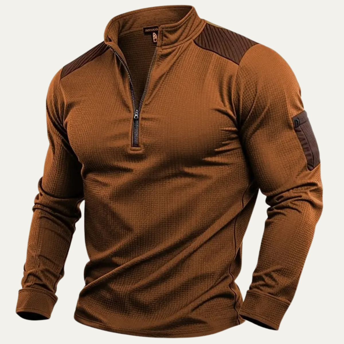 Bram | Men's Casual Half Zip Sweater Brown Waffle Knit