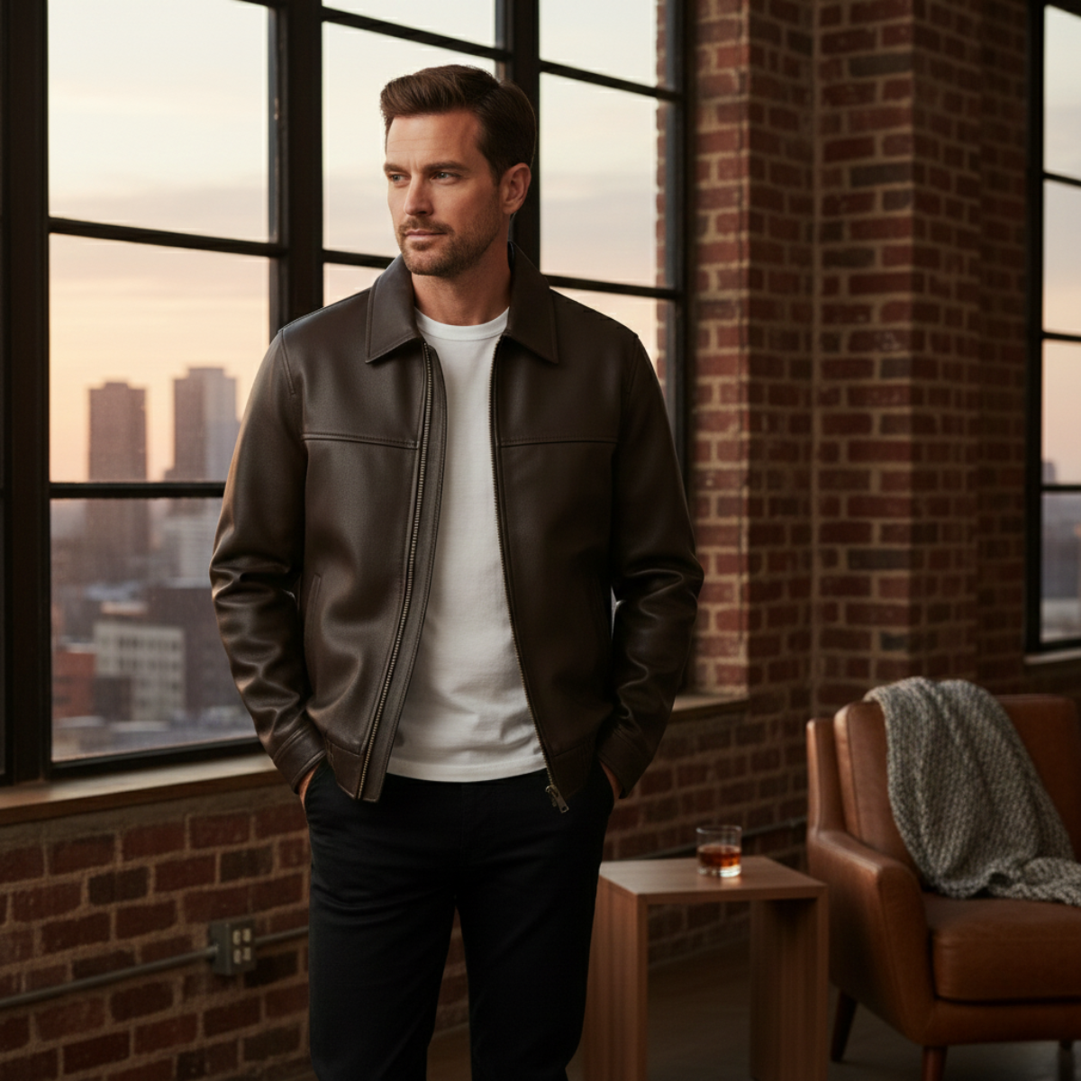 Axel | Men's Classic Leather Bomber Jacket Black