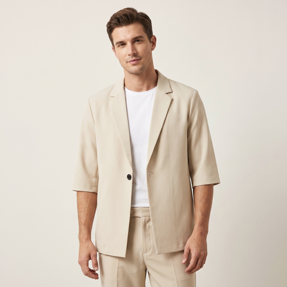 Dama Washington Rhys men's relaxed tailored blazer beige short sleeve - view 2