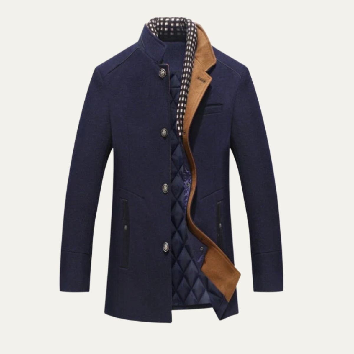 Callum | Men's Classic Wool Winter Coat Navy Quilted Lining