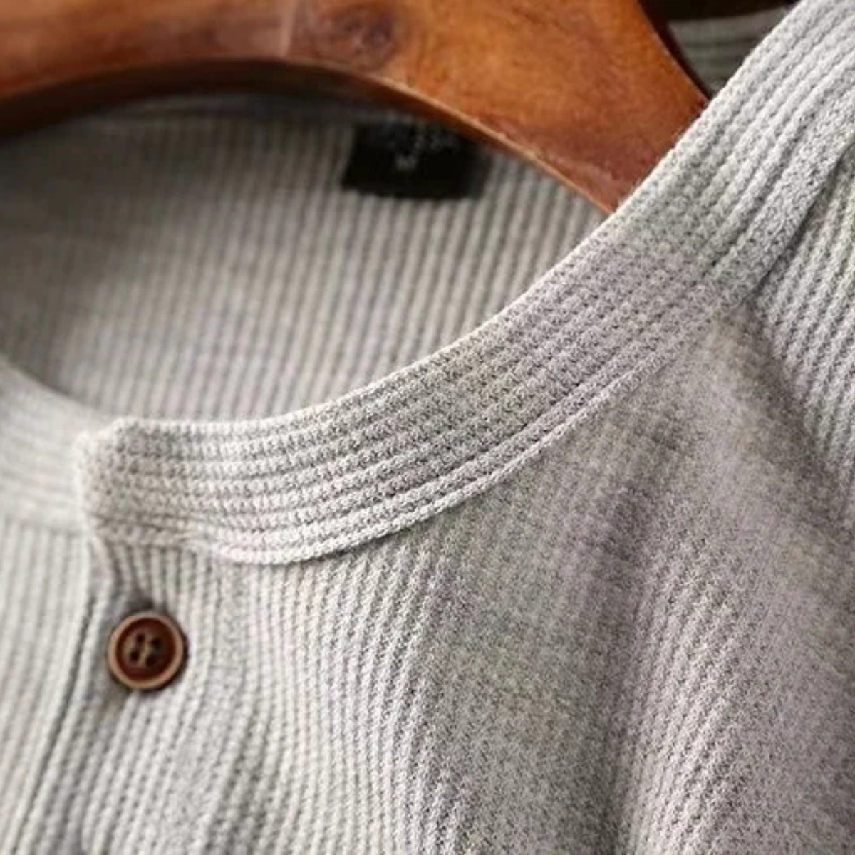 Beau | Men's Henley Shirt Gray Thermal Waffle Knit