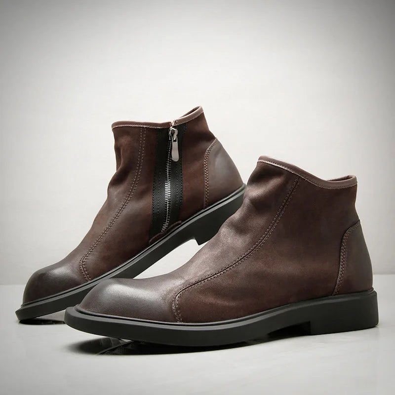Voss | Men's Leather Ankle Boots Brown Zip Up