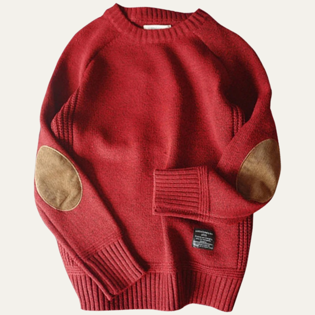 Axel | Men's Crew Neck Sweater Gray Elbow Patches