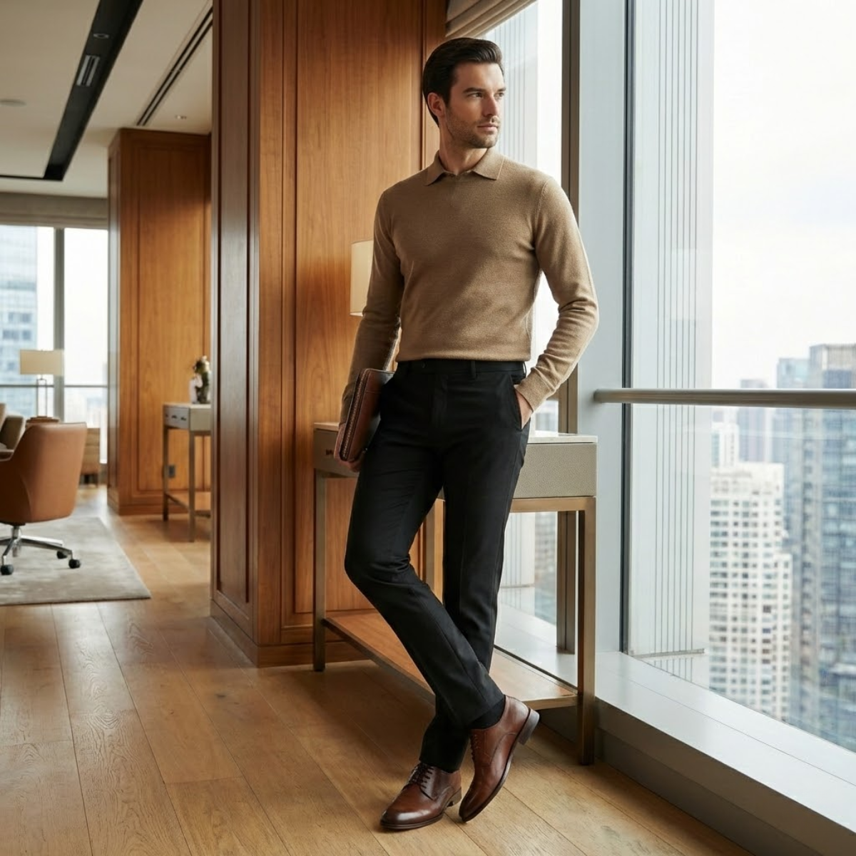 Sage | Men's Slim Fit Dress Pants Beige
