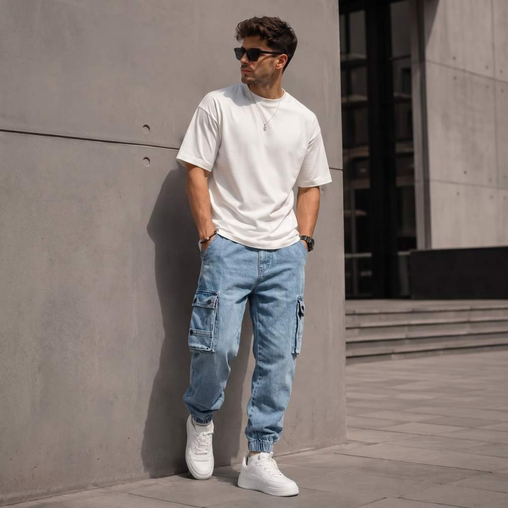 Dama Washington Rowan men's cargo jeans light blue tapered jogger - view 2