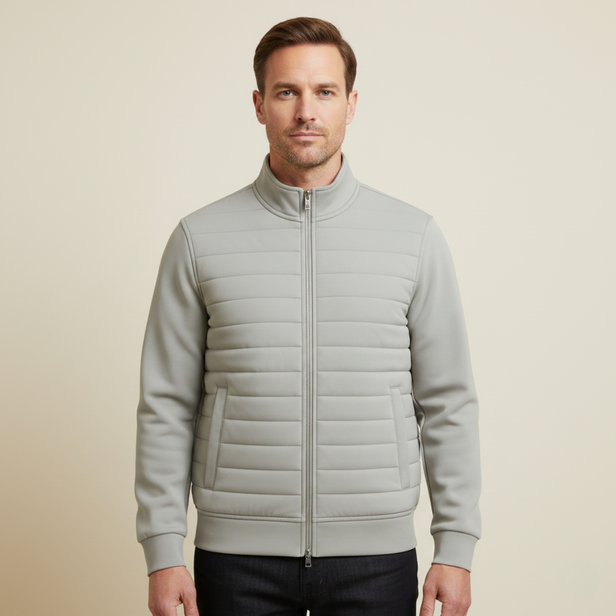 Bram | Men's Quilted Puffer Jacket Navy Blue Zip Up