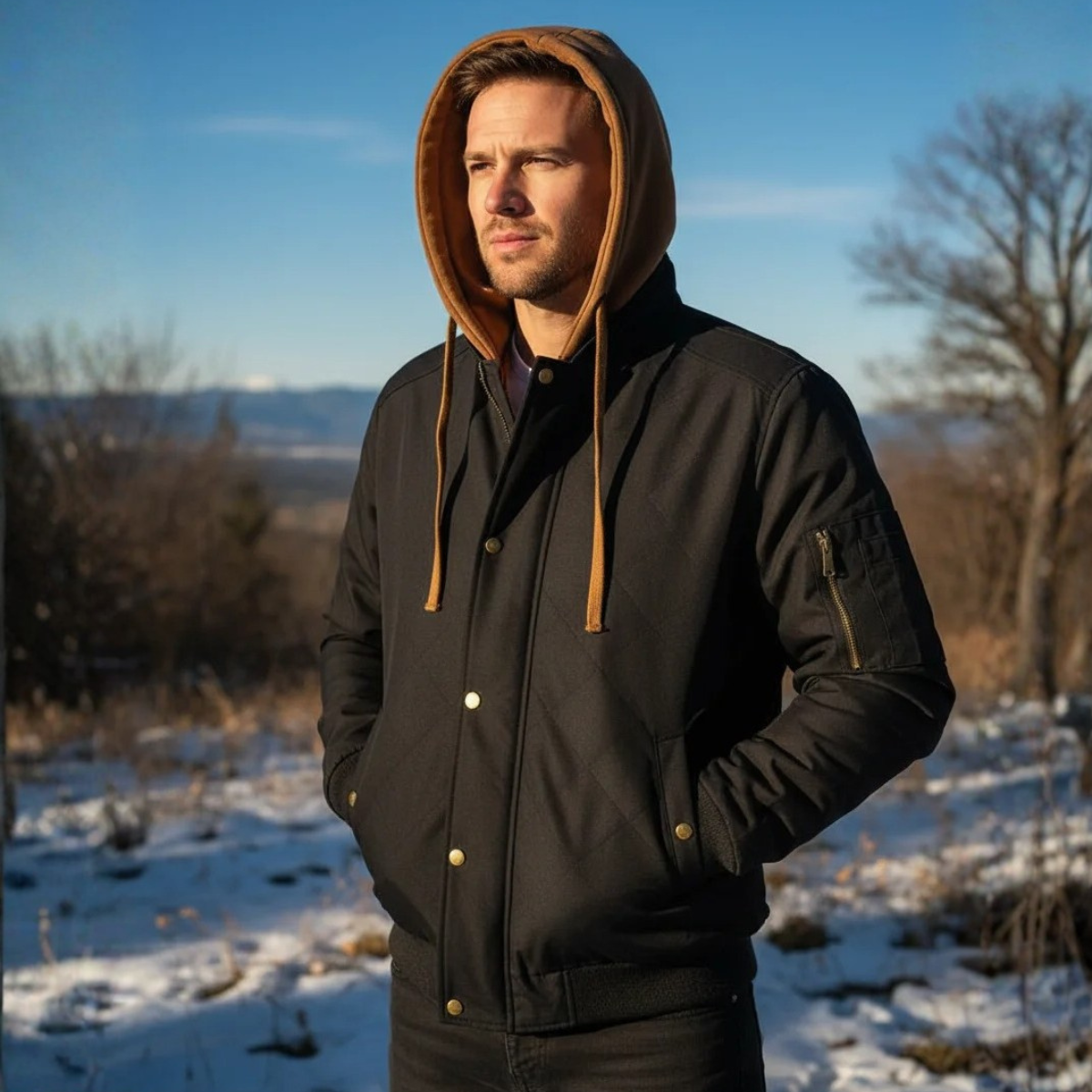 Ezra | Men's Puffer Jacket Black Hooded Quilted Winter Coat