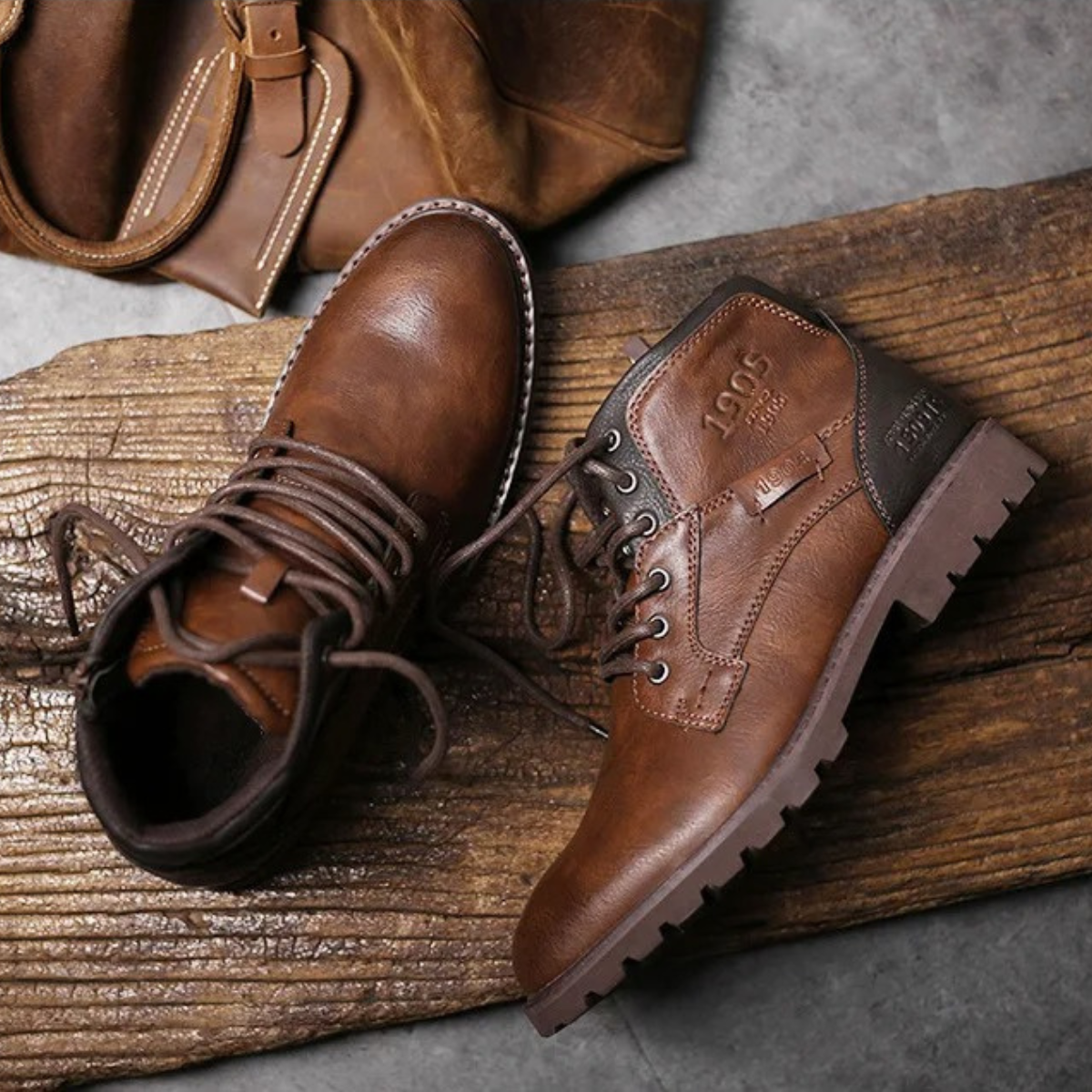Axel | Men's Leather Combat Boots Brown Lace Up