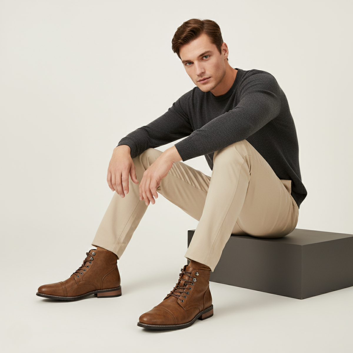 Blake | Men's Leather Lace Up Ankle Boots Gray