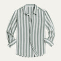 Dama Washington Axel men's linen striped button up shirt green white - front view