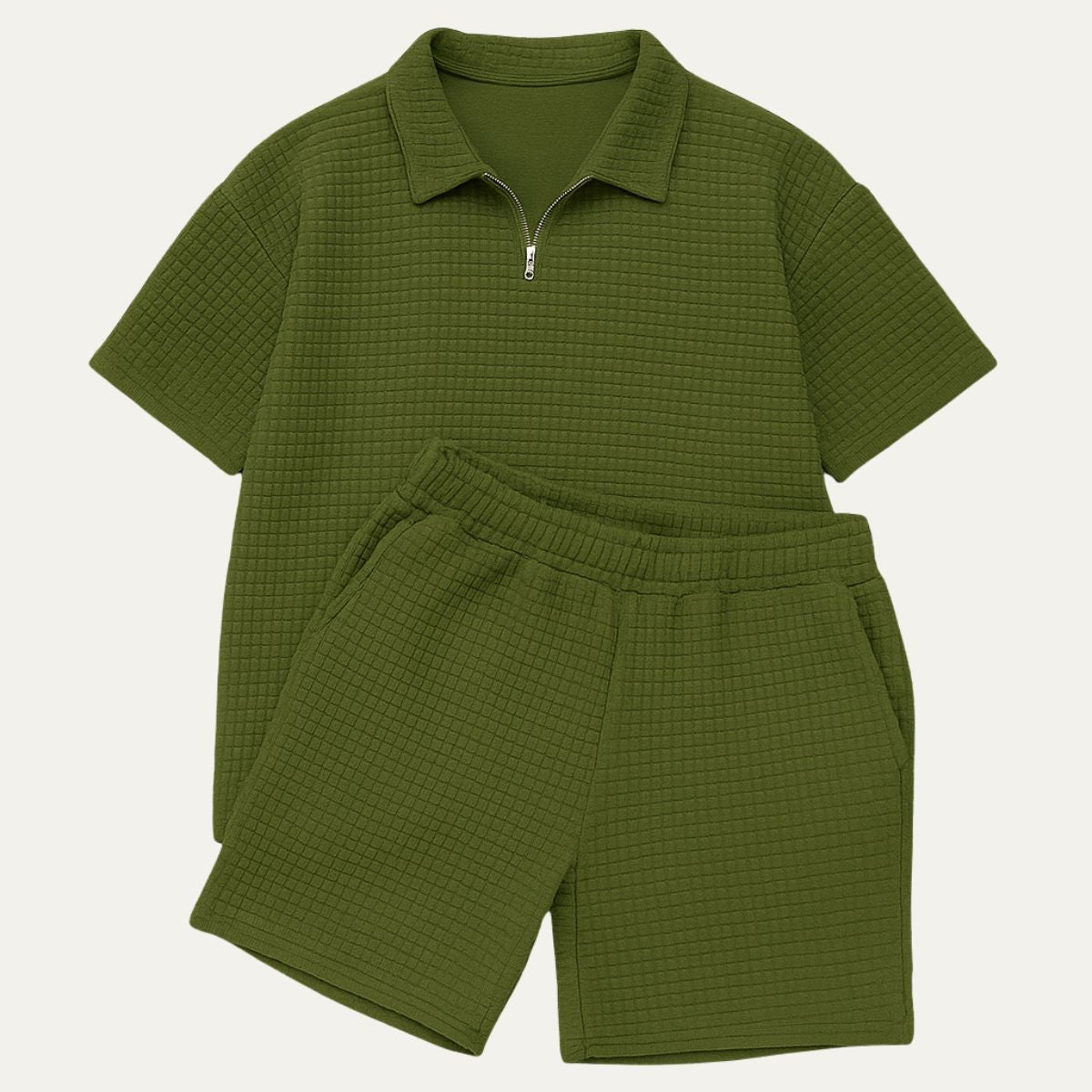 Marco | Men's Casual Waffle Knit Sweatsuit Cream Short Sleeve