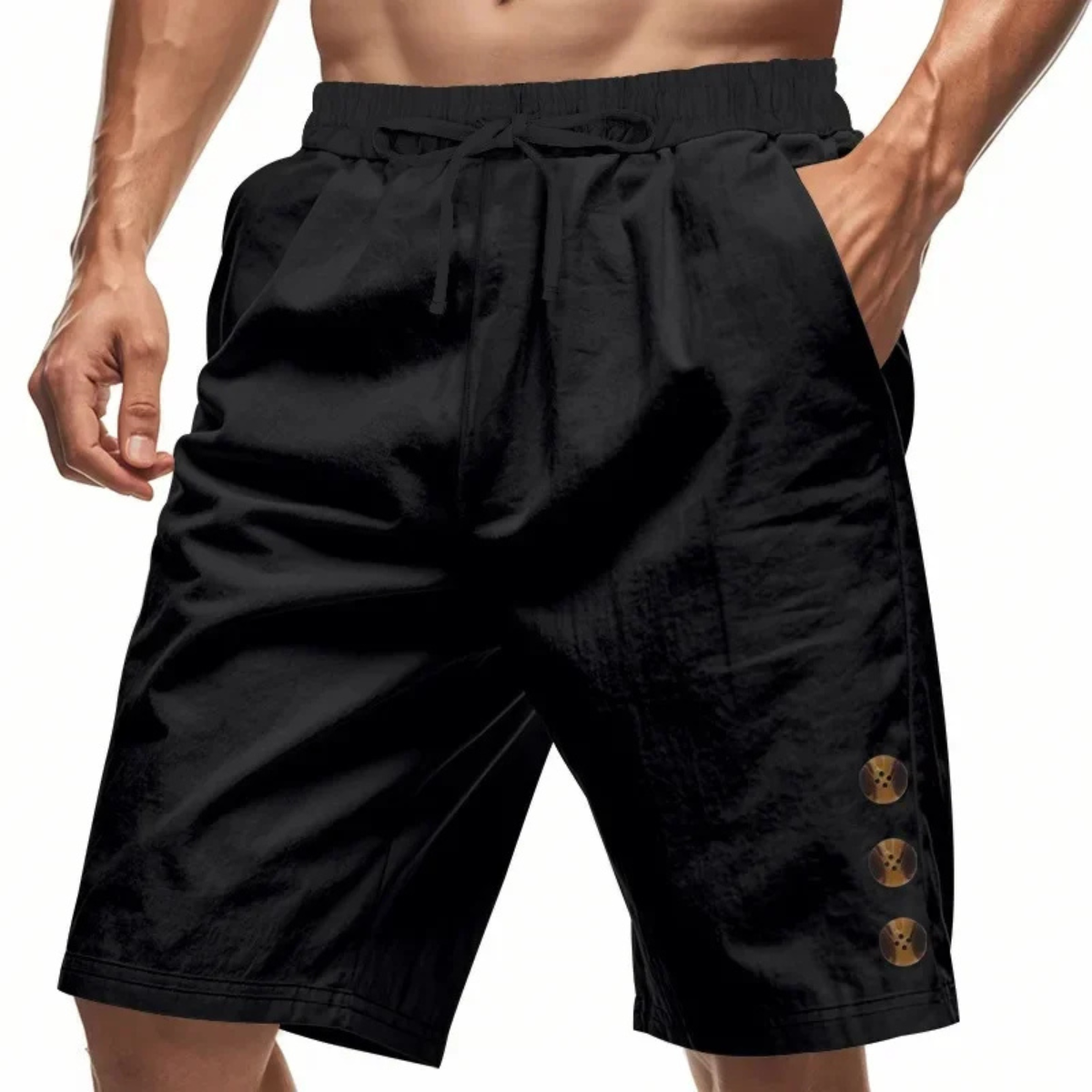 Nash | Men's Casual Button Detail Shorts Black