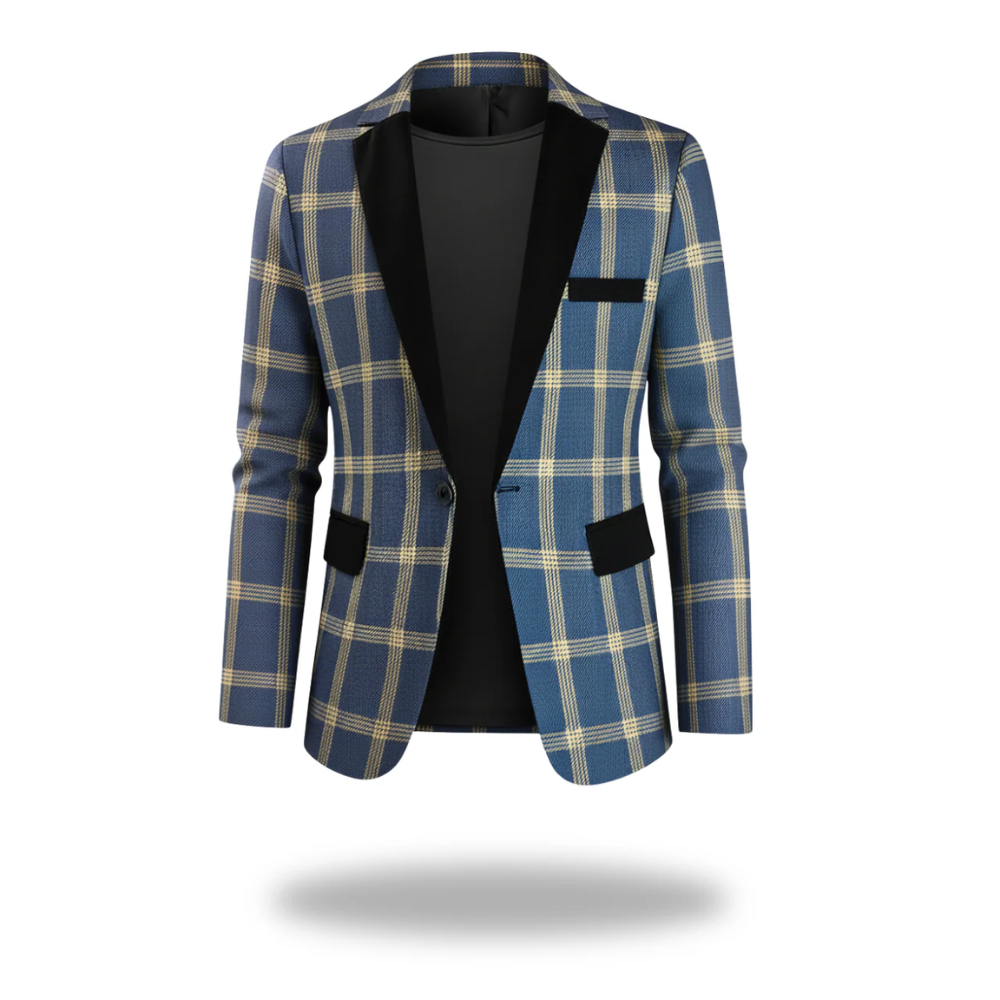 Axel | Men's Check Blazer Navy Gold Single Breasted