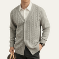 Dama Washington Axel men's cable knit cardigan cream v neck button up - front view