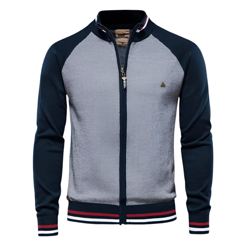 Beau | Men's Casual Zip Up Cardigan Gray Black Colorblock