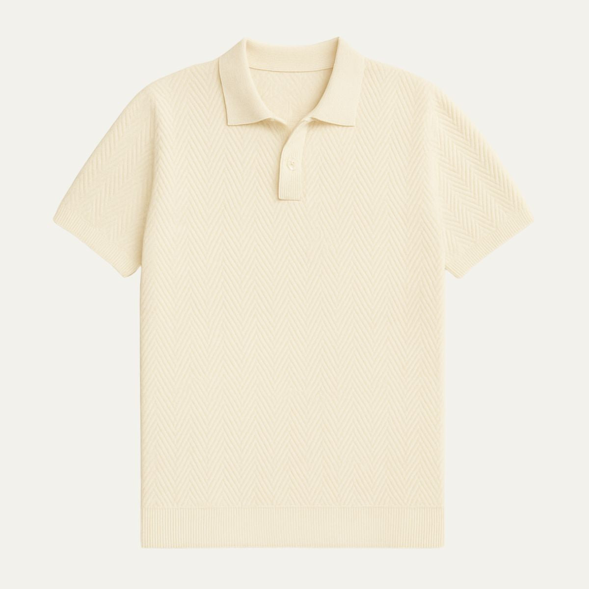 Beau | Men's Textured Polo Shirt Cream Short Sleeve