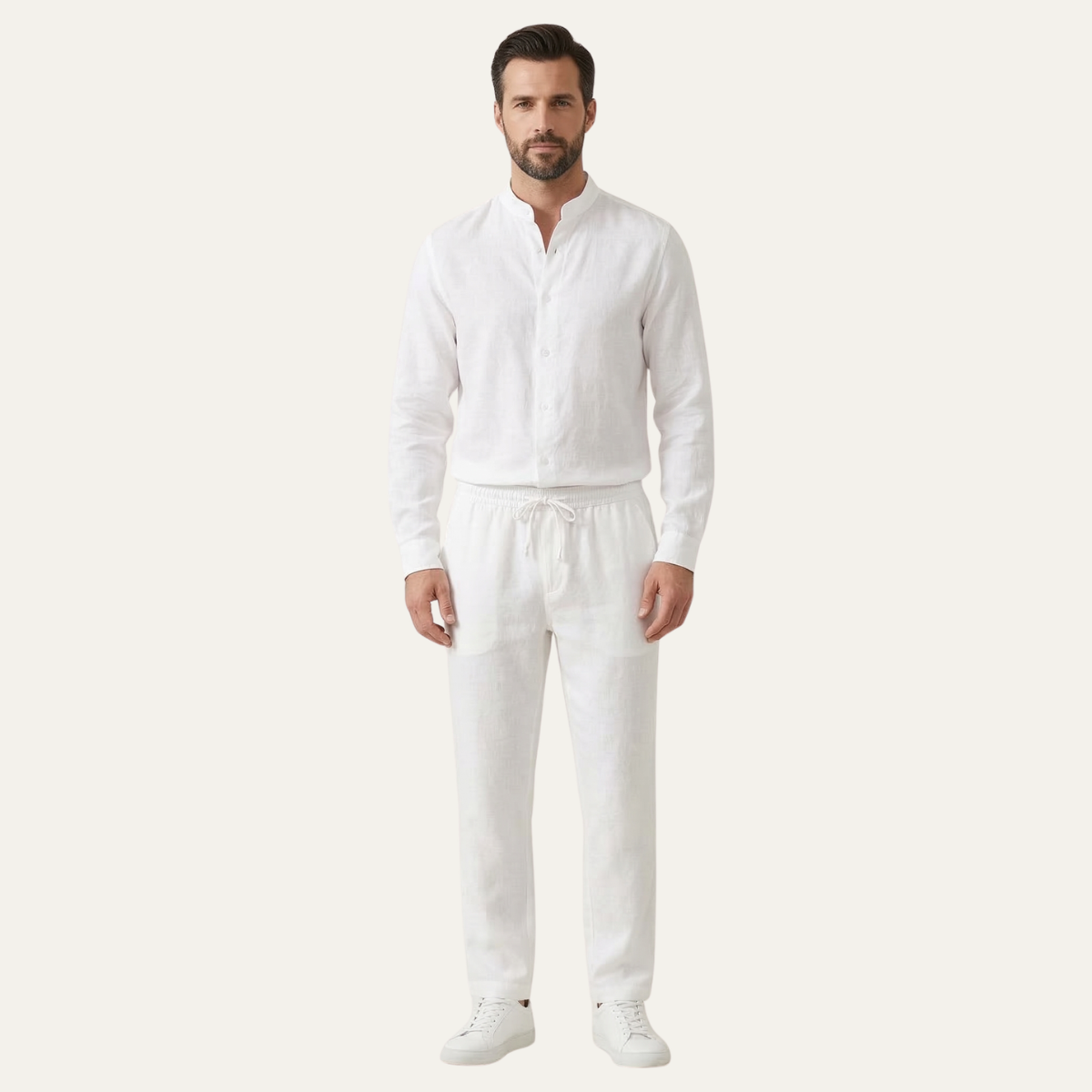 Ash | Men's Casual Linen Pants Cream Drawstring