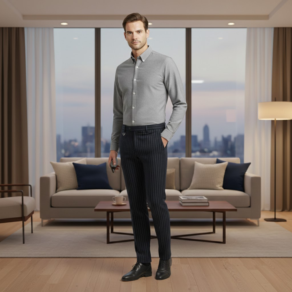 Cruz | Men's Slim Fit Dress Pants Gray Pinstripe