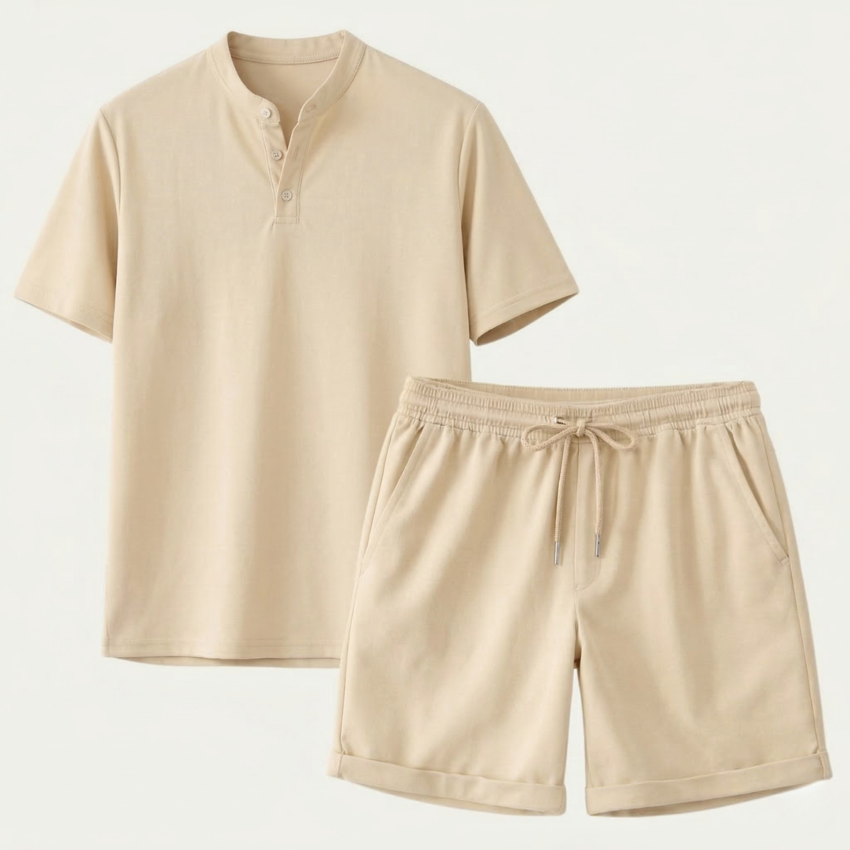 Callum | Men's Lounge Set White Short Sleeve Henley Shorts