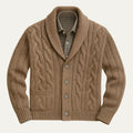 Dama Washington Bram men's cable knit cardigan beige button up - front view