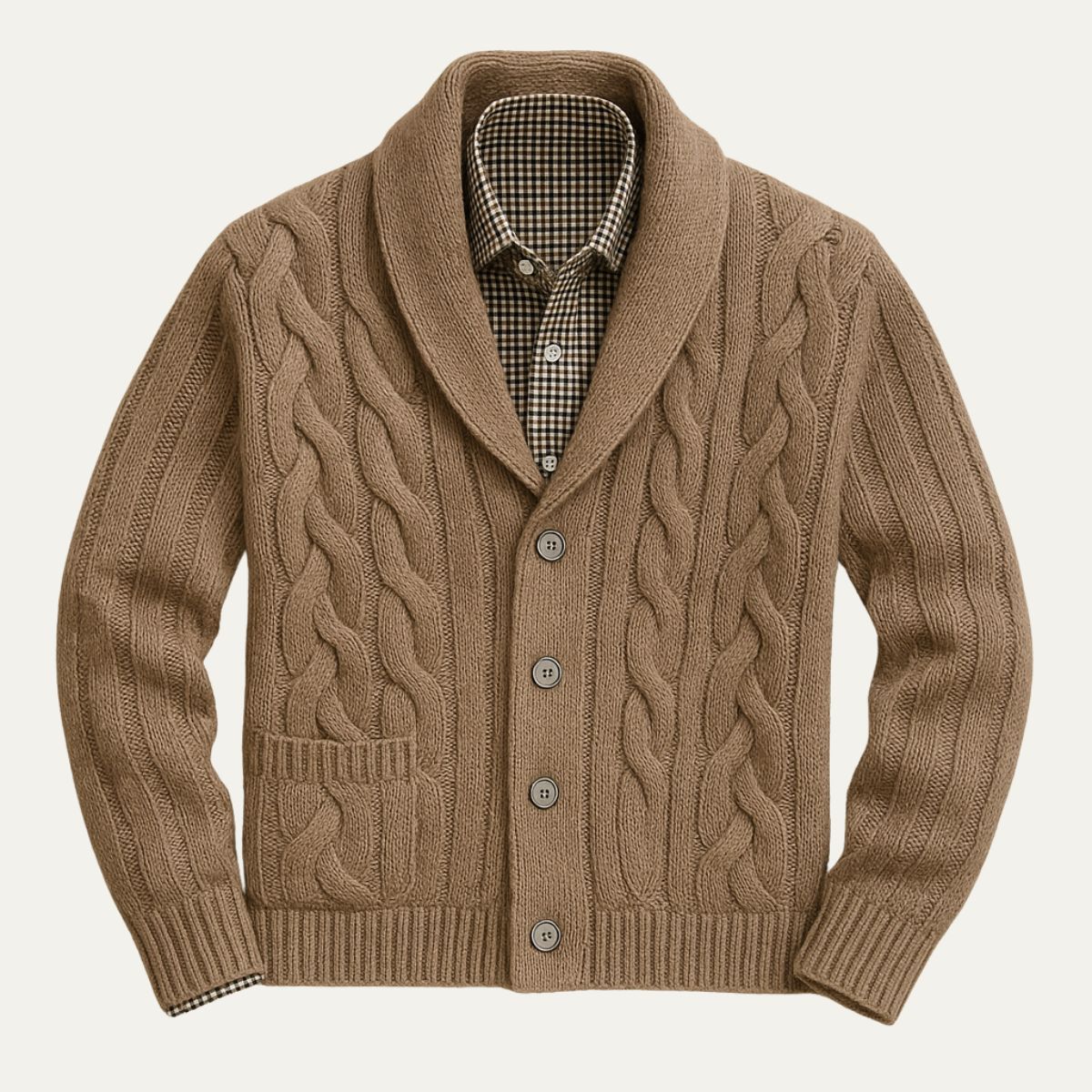 Bram | Men's Cable Knit Cardigan Beige Button Up