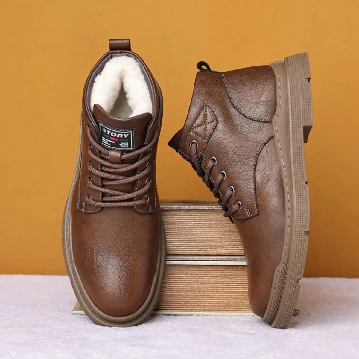 Ash | Men's Lace Up Leather Ankle Boots Brown Sherpa Lined