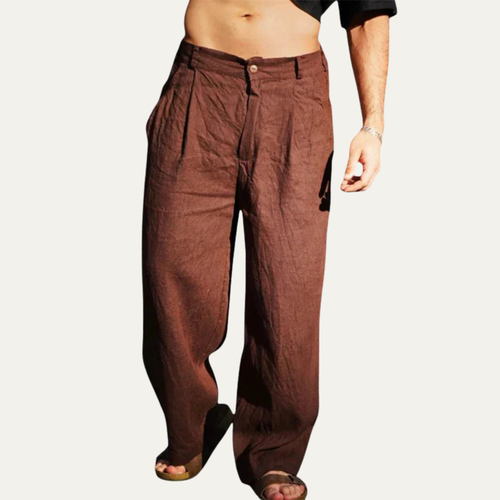Dama Washington Ash men's linen pants brown relaxed fit wide leg - front view
