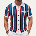 Dama Washington Jude men's striped button up shirt navy red white - front view