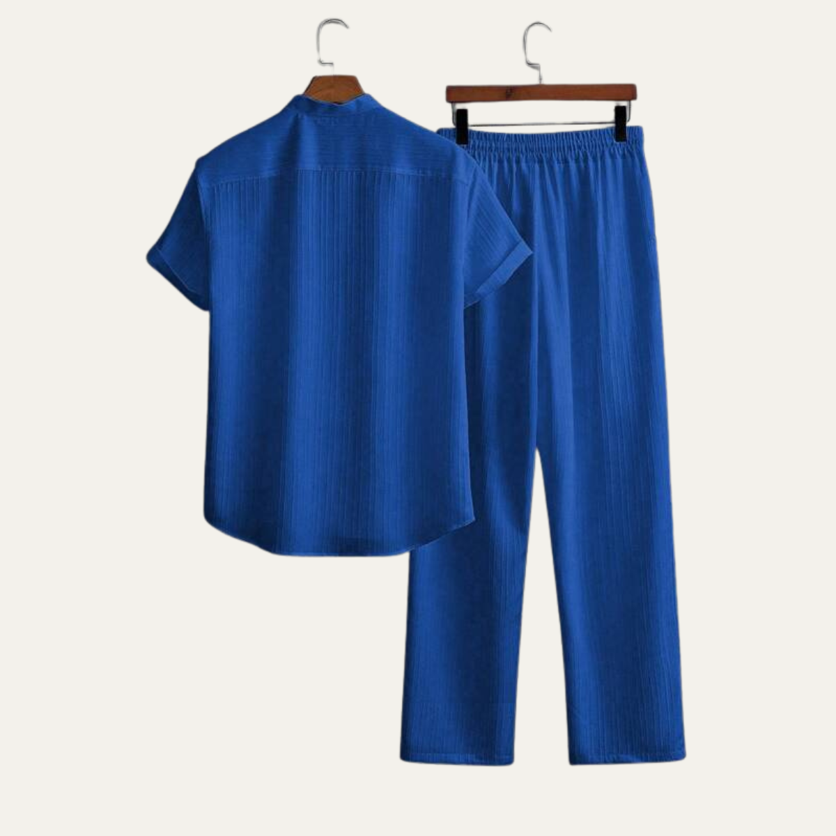 Beau | Men's Linen Pajama Set Blue Striped Short Sleeve