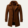 Dama Washington Esme men's wool coat brown long sleeve collared - front view