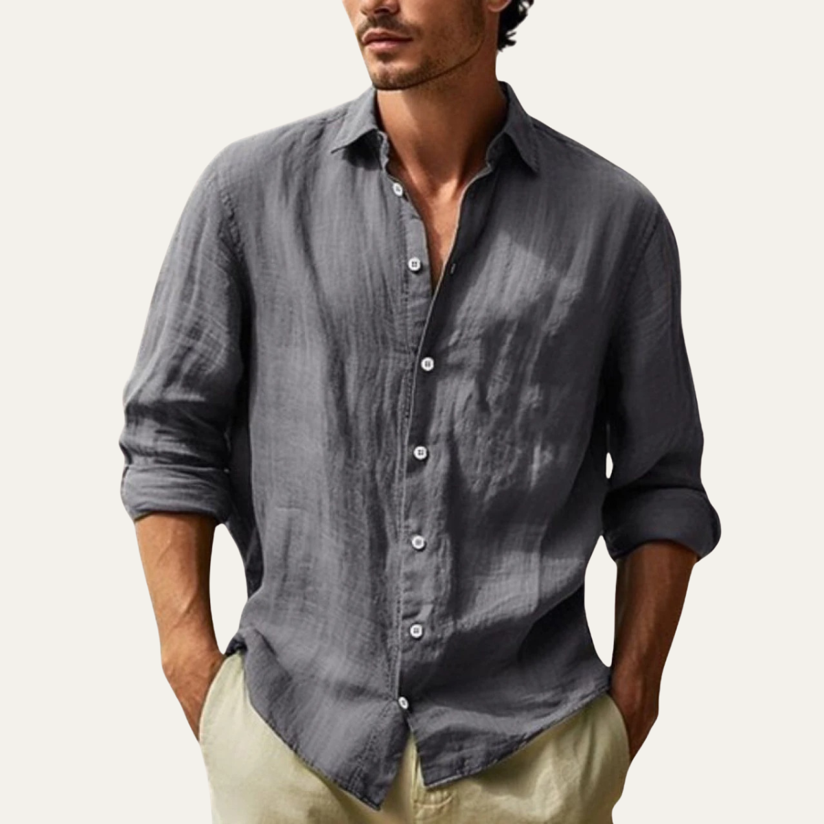 Jet | Men's Linen Shirt Gray Long Sleeve Button Up