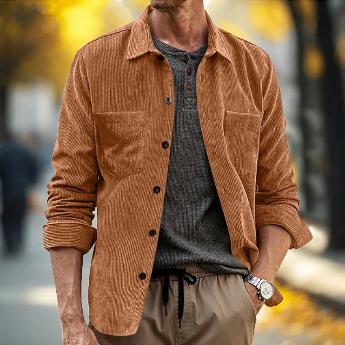 Bram | Men's Casual Corduroy Button Up Shirt Jacket Black