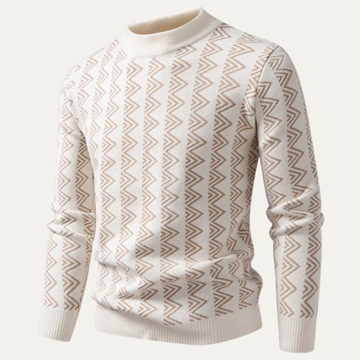 Ash | Men's Geometric Pattern Crew Neck Sweater Cream