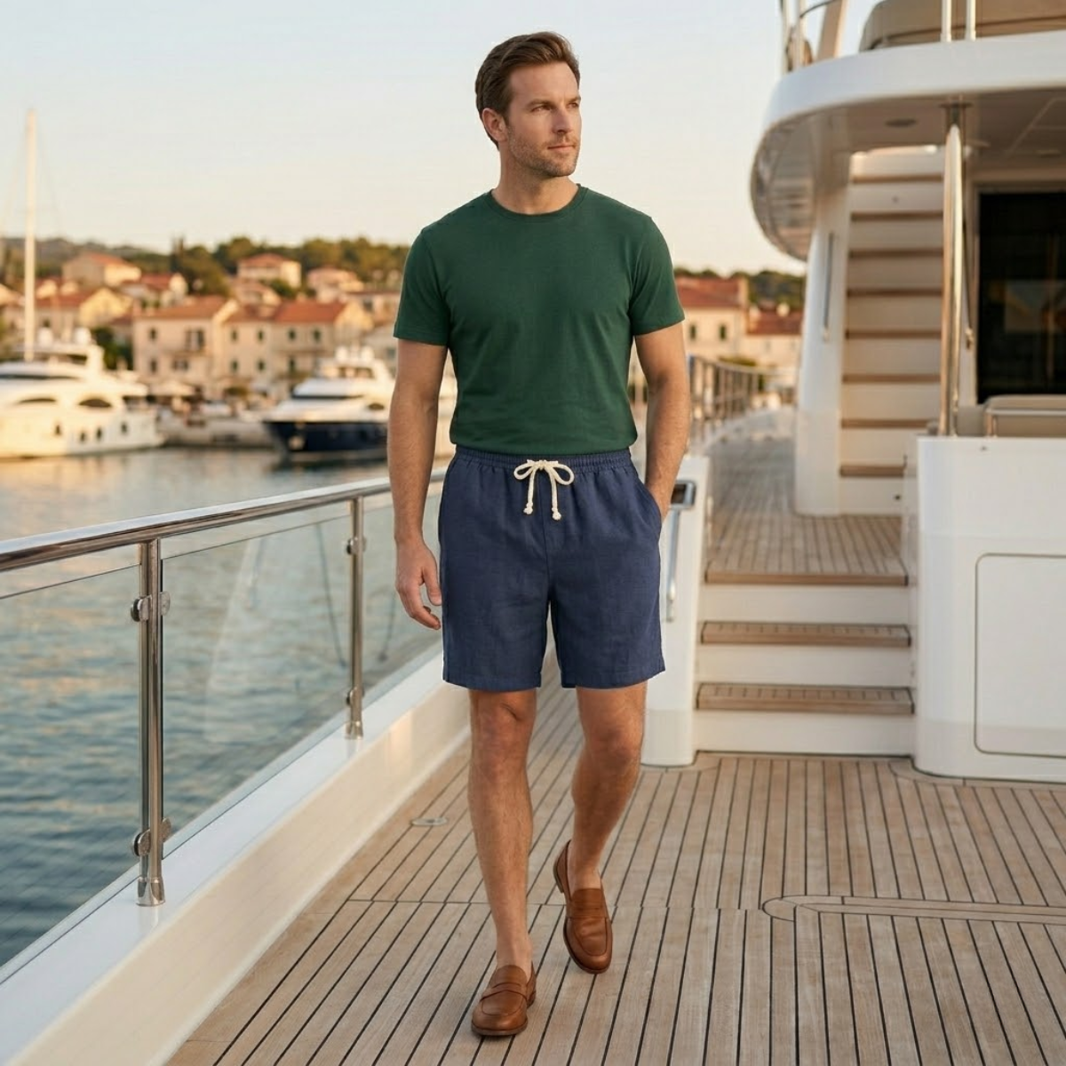 Ivas | Men's Casual Linen Shorts Black Drawstring