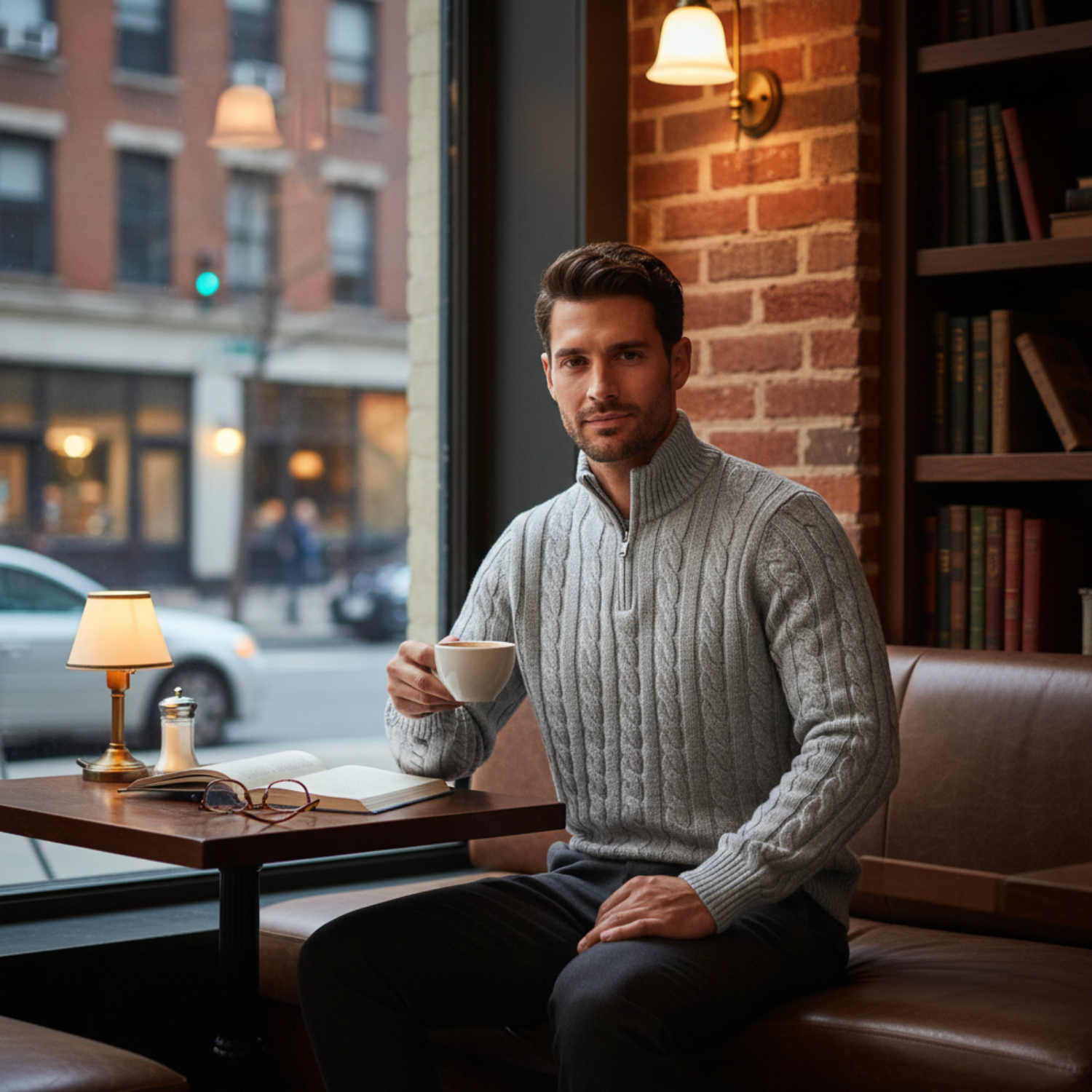 Bram | Men's Quarter Zip Cable Knit Sweater Cream