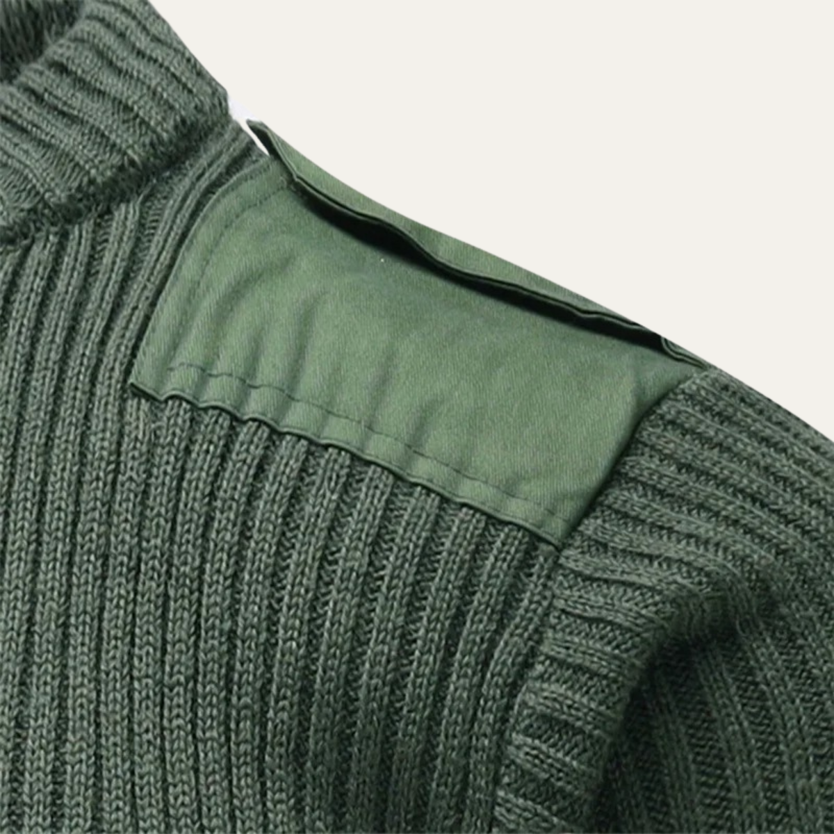 Bram | Men's Ribbed V Neck Sweater Sage Green Shoulder Patch