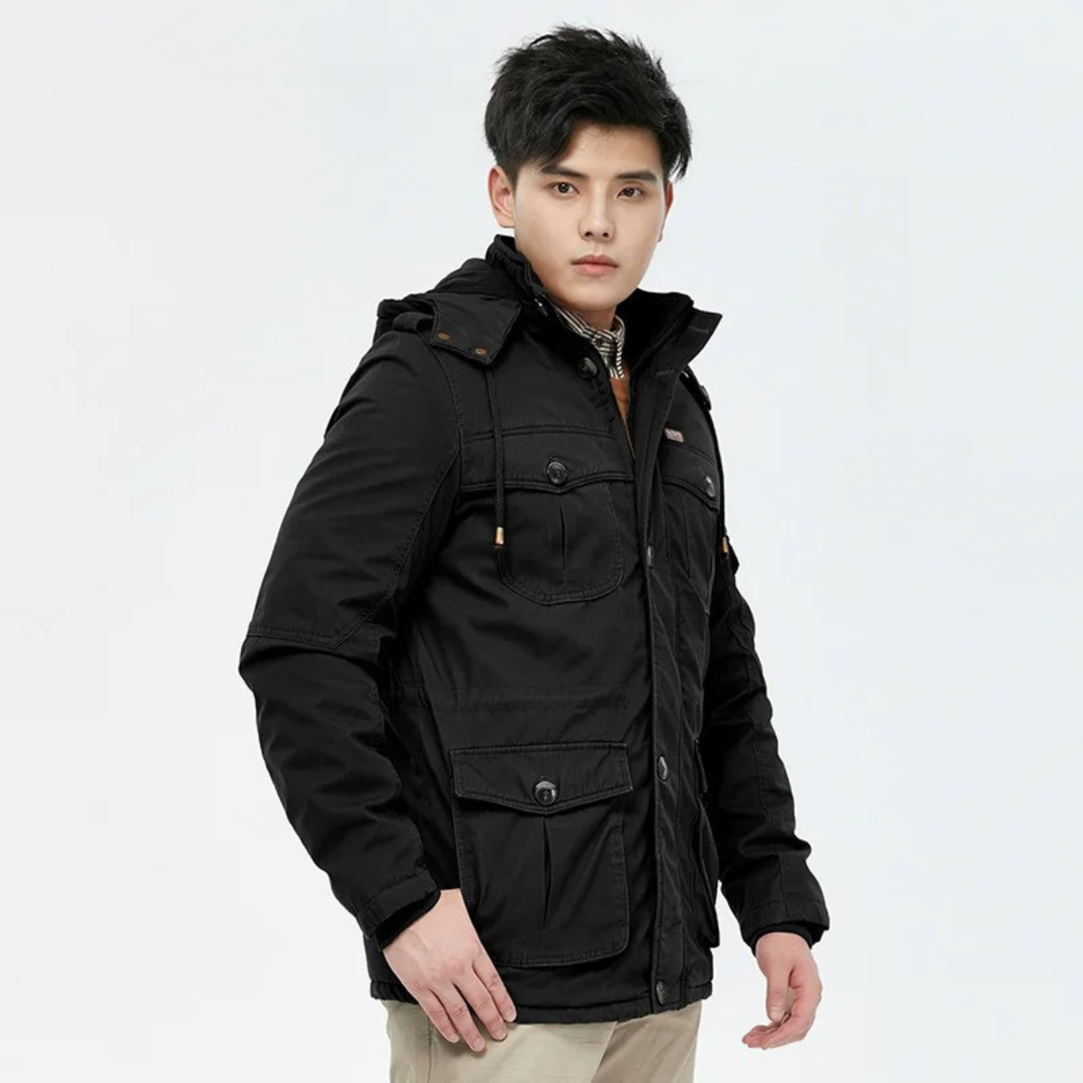Cole | Men's Puffer Jacket Khaki Hooded Fleece Lined