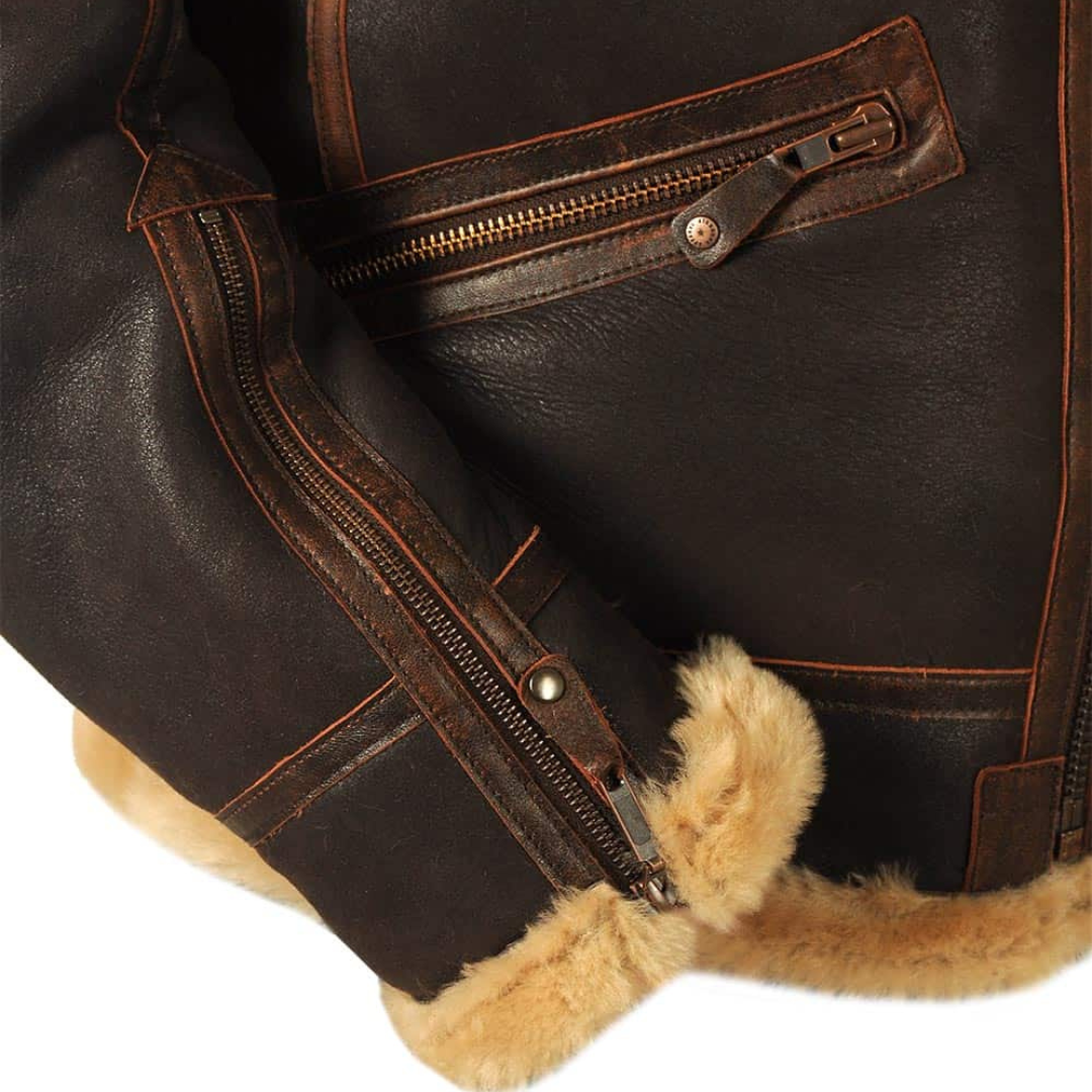 Voss | Men's Sherpa Collar Leather Jacket Brown