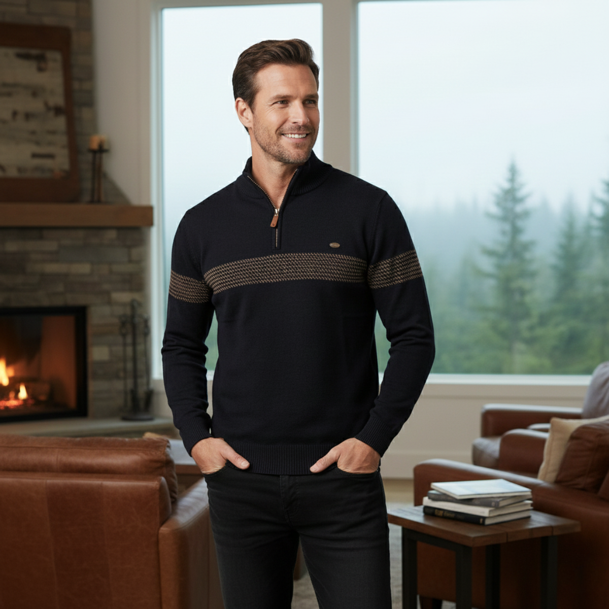Ivo | Men's Casual Quarter Zip Sweater Navy Stripe