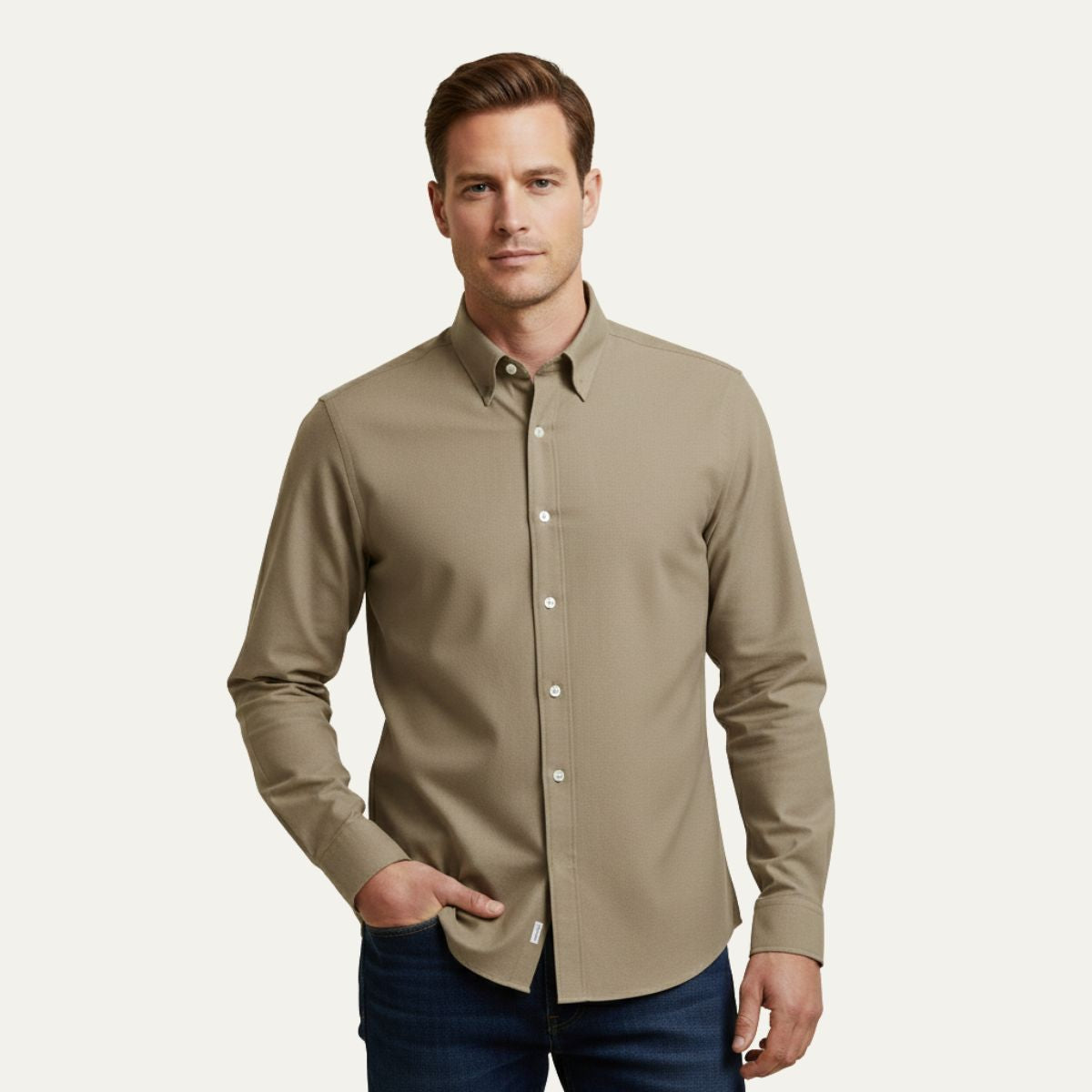 Rhys | Men's Button Up Shirt Navy Long Sleeve Cotton Poplin