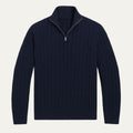 Dama Washington Voss men's cable knit quarter zip sweater navy - front view