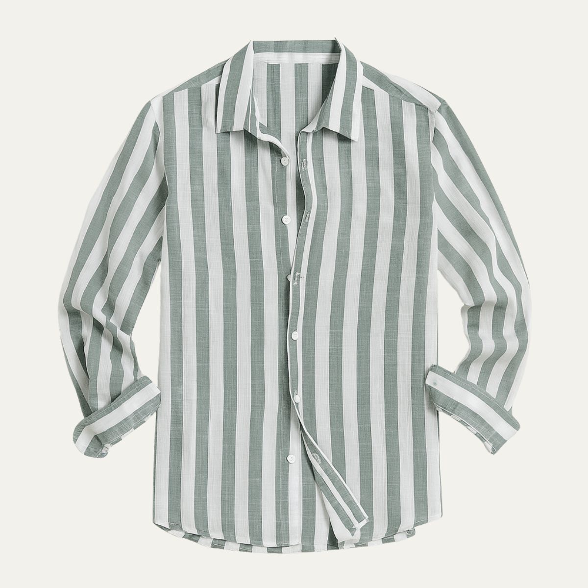 Beau | Men's Linen Striped Button Up Shirt Sage Green